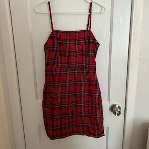 SHEIN Red Plaid Tartan Mini Dress